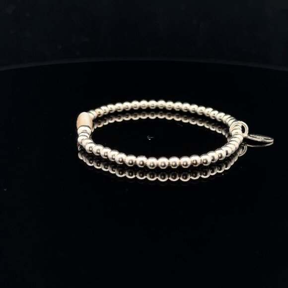 925 Sterling Silver Beaded Stretch Stacking Bracelet MOP Letter Initial R - Picture 4 of 5